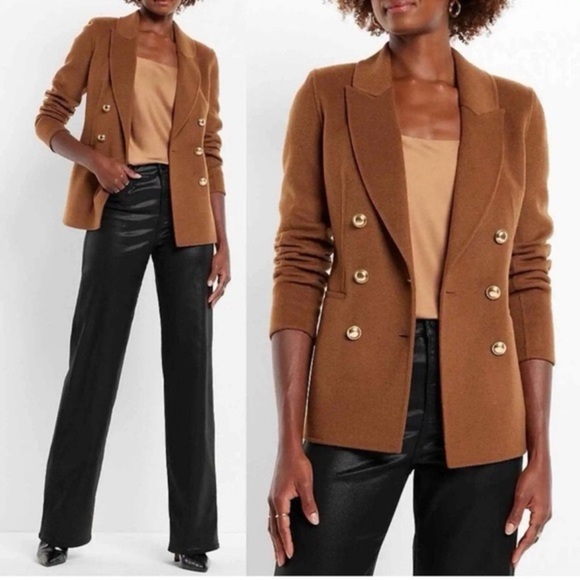 Express Hand Sewn Wool Blend Double Breasted Novelty Button Brown Blazer Jacket - Picture 2 of 15